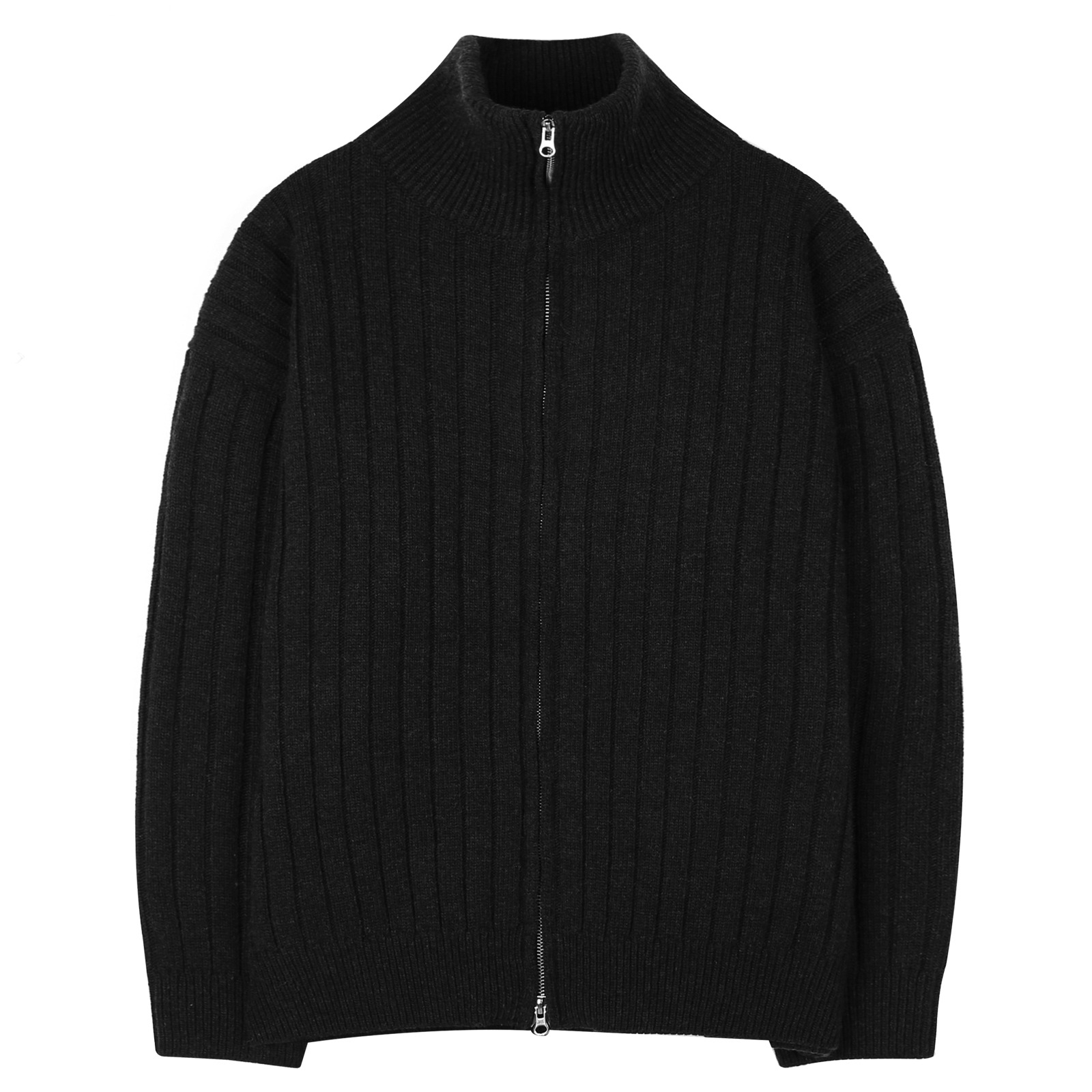 V178 soft wool zip up knit (black)
